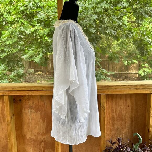 Calypso St. Barth White Gauzy Beaded Boho Blouse Size M - Picture 2 of 10